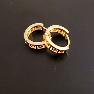 Earrings Gold Greek Key Pierced Hinged